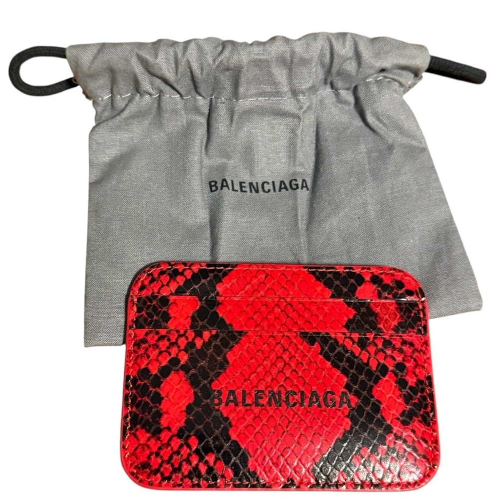 Balenciaga Embossed Red and Black Snake Print Credit Card Holder Unisex